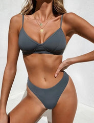 Women Swimwear Bikini set Push Up High waist Solid Beach Bathing