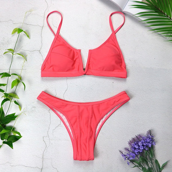 Sexy Bandeau Bikinis New V Neck Bikini Swimsuits Push Up Swimwear