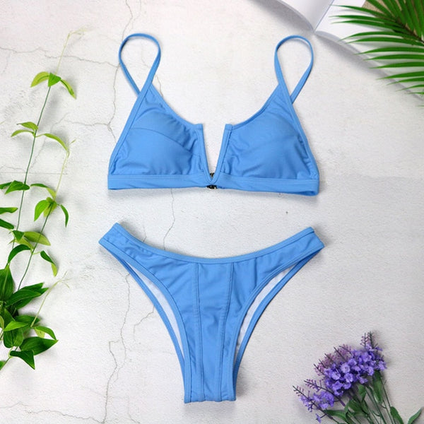 Sexy Bandeau Bikinis New V Neck Bikini Swimsuits Push Up Swimwear