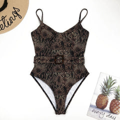 Push up snake print woman swimsuit one piece monokini Buckle
