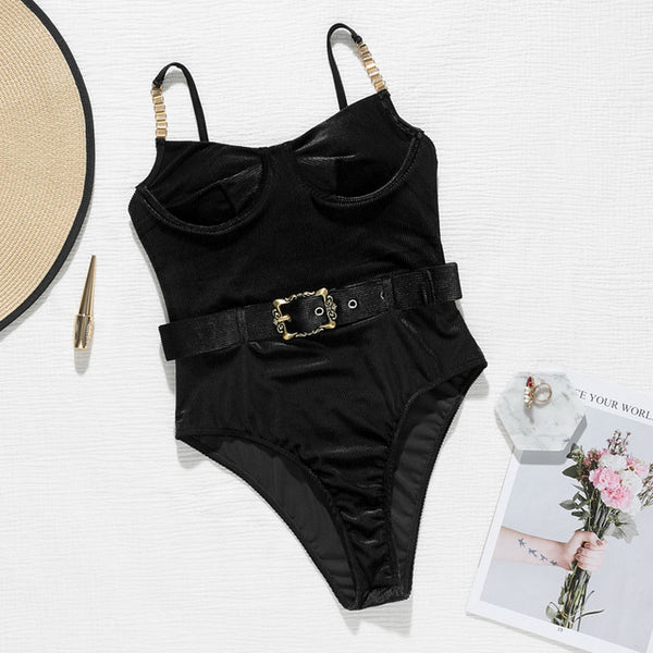 Push up snake print woman swimsuit one piece monokini Buckle