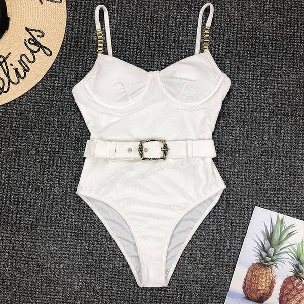 Push up snake print woman swimsuit one piece monokini Buckle