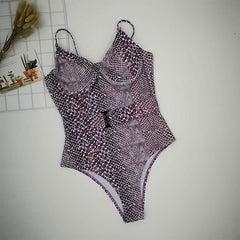 Push up snake print woman swimsuit one piece monokini Buckle