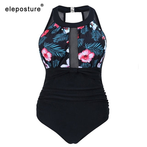 New Sexy One Piece Swimsuit Women Mesh Patchwork Bathing Suits Vintage