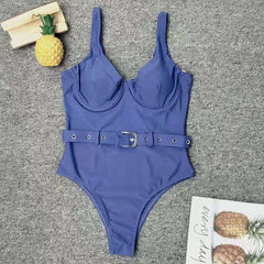 Women Blue Swimwear Sexy Push Up One Piece Swimsuit