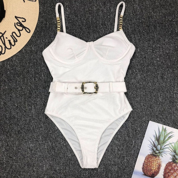 Women Blue Swimwear Sexy Push Up One Piece Swimsuit