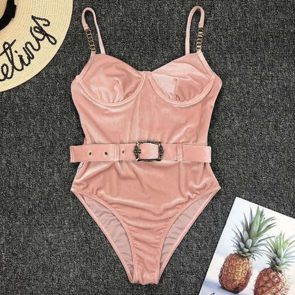 Women Blue Swimwear Sexy Push Up One Piece Swimsuit