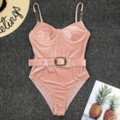 Women Blue Swimwear Sexy Push Up One Piece Swimsuit