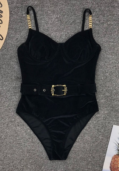 Women Blue Swimwear Sexy Push Up One Piece Swimsuit