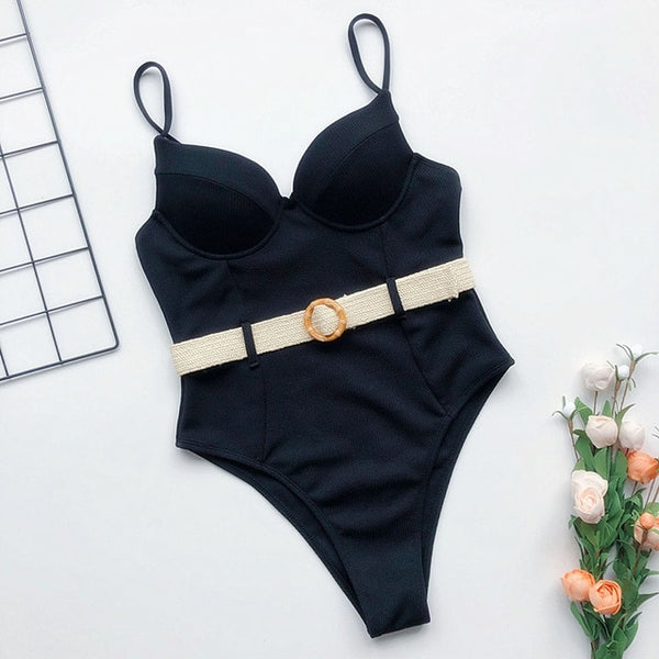 Women Blue Swimwear Sexy Push Up One Piece Swimsuit