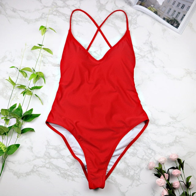 women Swimwear Sexy high cut one piece swimsuit Backless swim suit