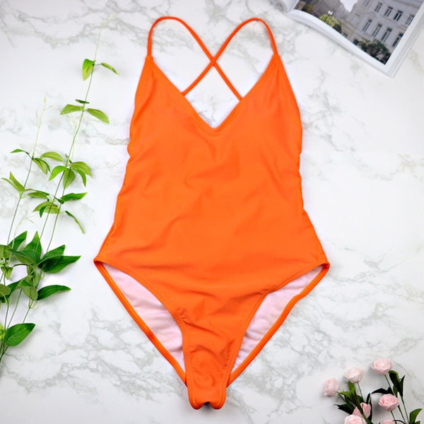 women Swimwear Sexy high cut one piece swimsuit Backless swim suit