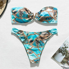 Sexy micro bikini set Print swimsuit female Bandeau high cut swimwear