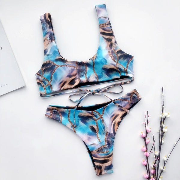 Sexy micro bikini set Print swimsuit female Bandeau high cut swimwear