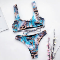 Sexy micro bikini set Print swimsuit female Bandeau high cut swimwear