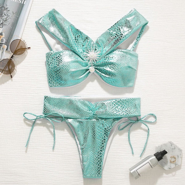 Sexy micro bikini set Print swimsuit female Bandeau high cut swimwear