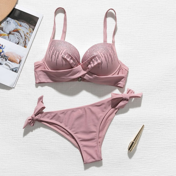 Sexy Rhinestone bikini Push up swimsuit female Knot bathing suit