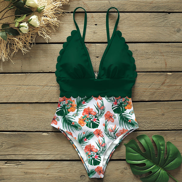 Sexy One Piece Swimsuits Female Shoulder Floral Women Swimwear