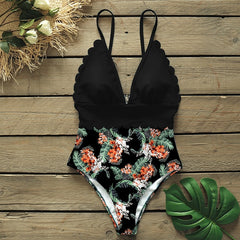 Sexy One Piece Swimsuits Female Shoulder Floral Women Swimwear