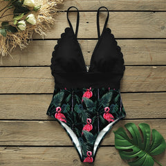 Sexy One Piece Swimsuits Female Shoulder Floral Women Swimwear