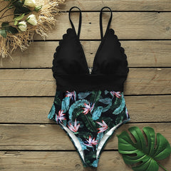 Sexy One Piece Swimsuits Female Shoulder Floral Women Swimwear