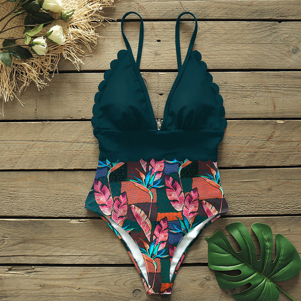 Sexy One Piece Swimsuits Female Shoulder Floral Women Swimwear