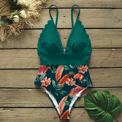 Sexy One Piece Swimsuits Female Shoulder Floral Women Swimwear