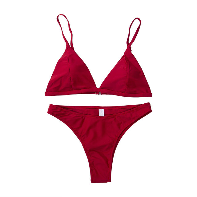 Bikini Set New Women Swimwear Pure Color Push Up Padded Swimsuit