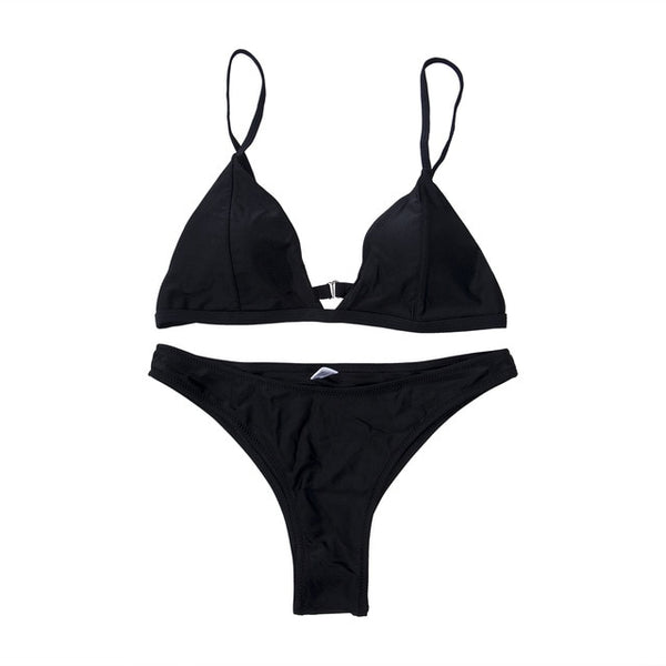Bikini Set New Women Swimwear Pure Color Push Up Padded Swimsuit