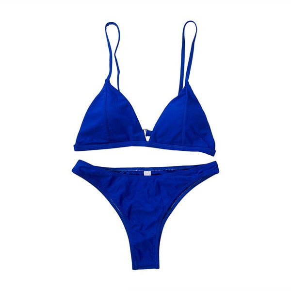 Bikini Set New Women Swimwear Pure Color Push Up Padded Swimsuit
