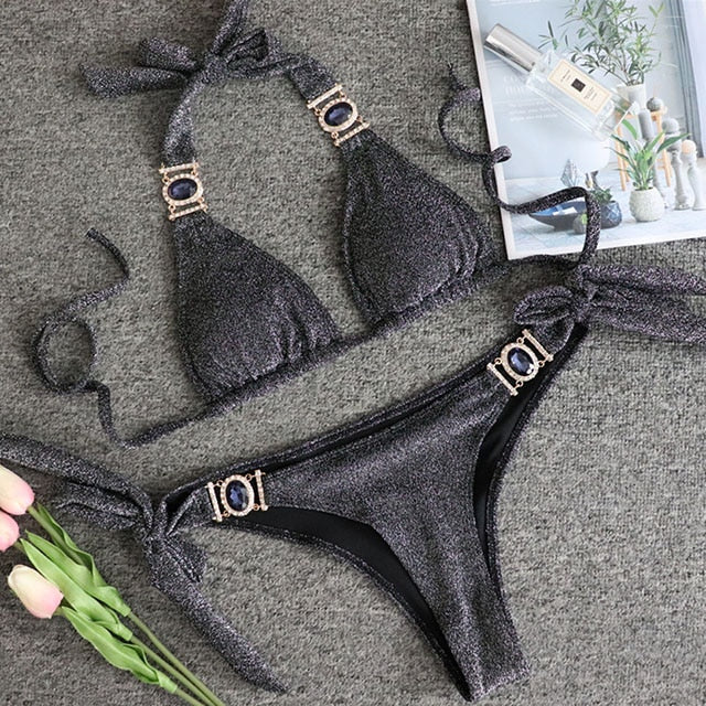 Swimsuit Women Bikinis Crystal Diamond Bikini Set Metal