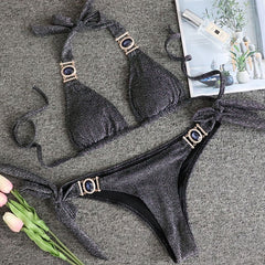 Swimsuit Women Bikinis Crystal Diamond Bikini Set Metal