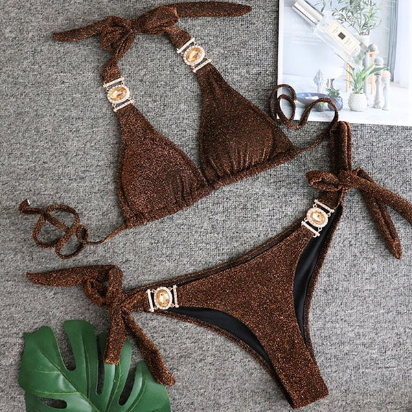 Swimsuit Women Bikinis Crystal Diamond Bikini Set Metal
