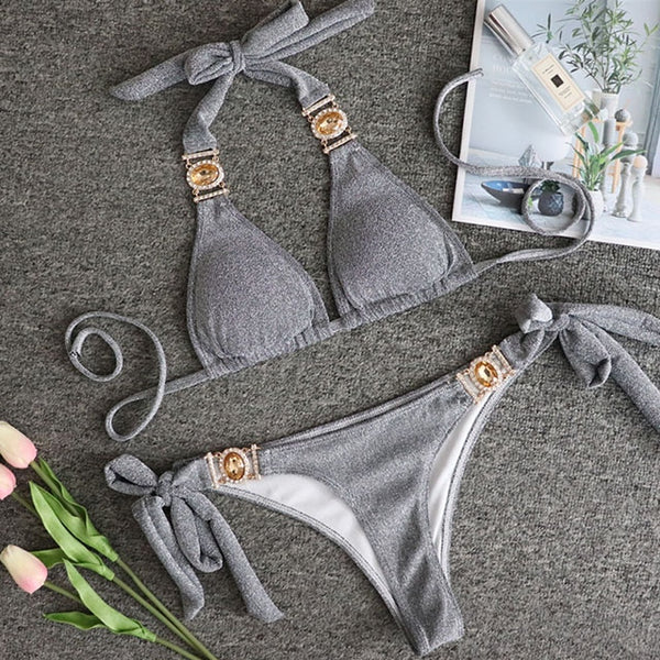 Swimsuit Women Bikinis Crystal Diamond Bikini Set Metal