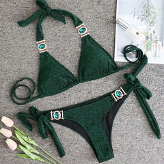 Swimsuit Women Bikinis Crystal Diamond Bikini Set Metal