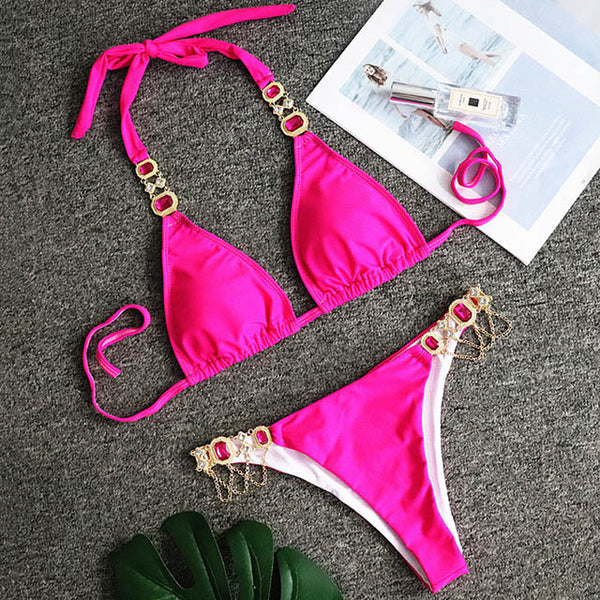 Swimsuit Women Bikinis Crystal Diamond Bikini Set Metal