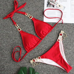 Swimsuit Women Bikinis Crystal Diamond Bikini Set Metal