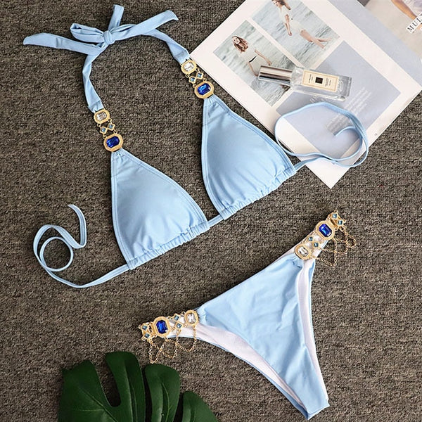 Swimsuit Women Bikinis Crystal Diamond Bikini Set Metal