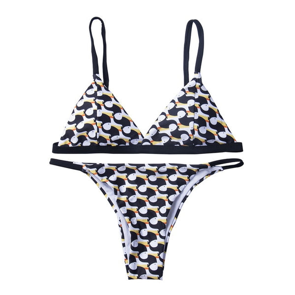 Cartoon Pritned Sexy Bikini Set Women Swimwear New Push Up Padded