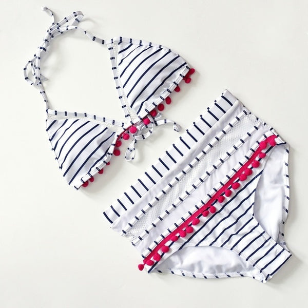 Sexy Halter Retro Mesh Hollow Out String Biquini Bathing Suit Female