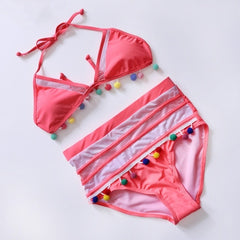 Sexy Halter Retro Mesh Hollow Out String Biquini Bathing Suit Female