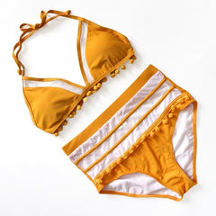 Sexy Halter Retro Mesh Hollow Out String Biquini Bathing Suit Female