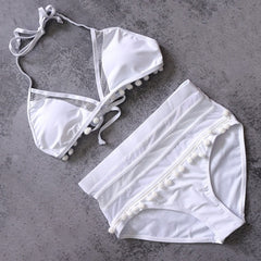 Sexy Halter Retro Mesh Hollow Out String Biquini Bathing Suit Female
