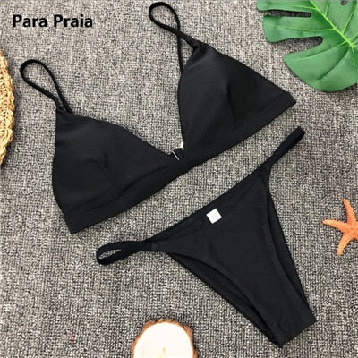 9 Colors Solid Bikini Set Sexy Push Up Swimwear Women Brazilian
