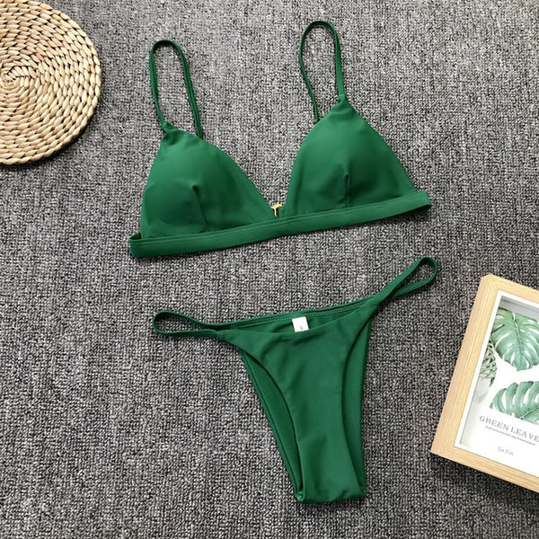 9 Colors Solid Bikini Set Sexy Push Up Swimwear Women Brazilian