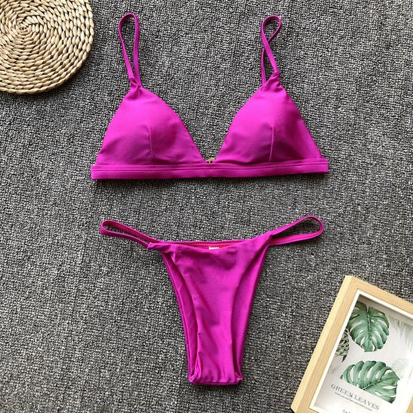 9 Colors Solid Bikini Set Sexy Push Up Swimwear Women Brazilian