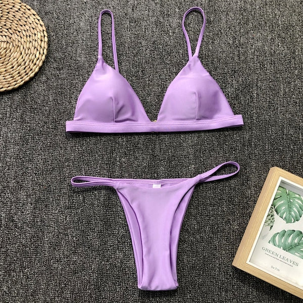 9 Colors Solid Bikini Set Sexy Push Up Swimwear Women Brazilian