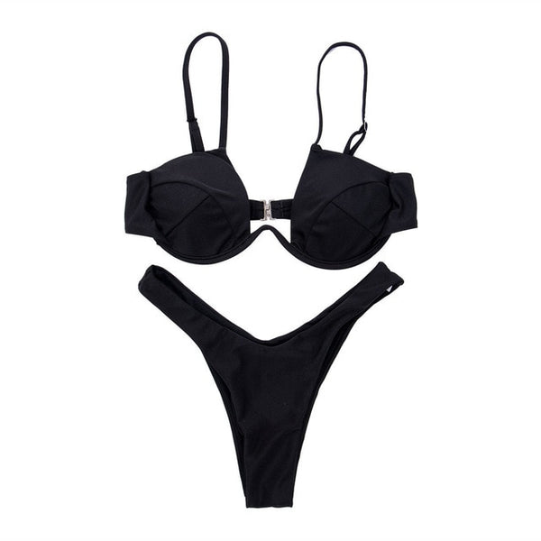 Women Fashion Padded Bra Bikini Set Swimsuit Ladies Solid