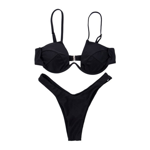 Women Fashion Padded Bra Bikini Set Swimsuit Ladies Solid