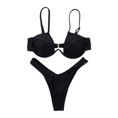Women Fashion Padded Bra Bikini Set Swimsuit Ladies Solid